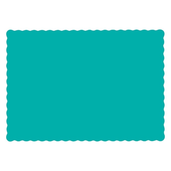 Hoffmaster 10" x 14" Scalloped Teal Paper Placemats, PK1000 - 310527