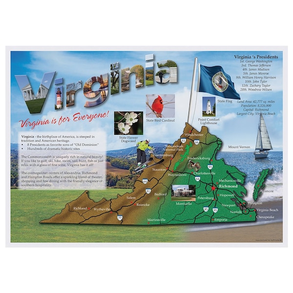 Hoffmaster 10" x 14" Map of Virginia Paper Placemats, PK1000 - 311129