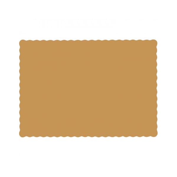 Hoffmaster 10" x 14" Scalloped Glittering Gold Paper Placemats, PK1000 - 310560