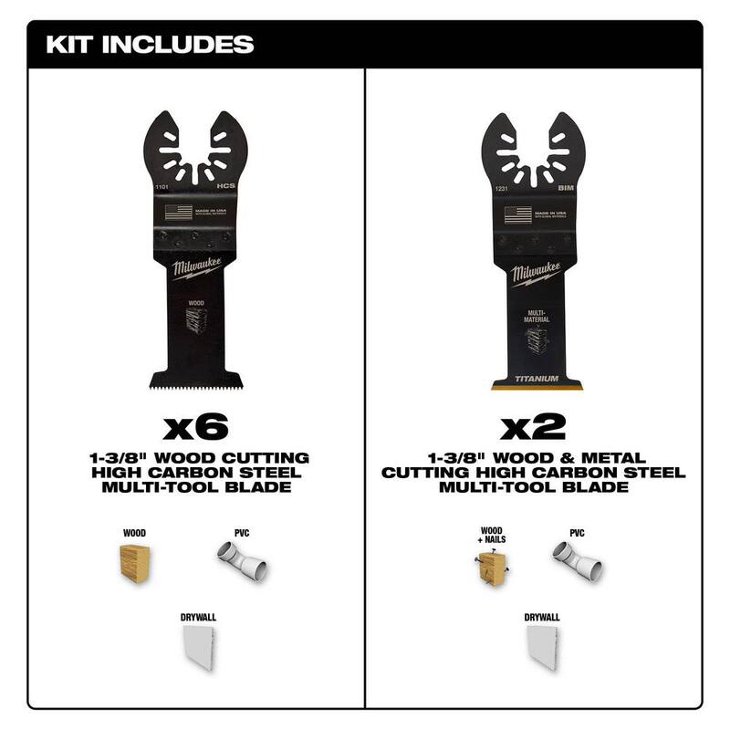 Set de hojas oscilantes para herramienta múltiple de 1-3/8 pulgadas de Milwaukee (8 piezas) - 49-25-1103W-49-25-1103W