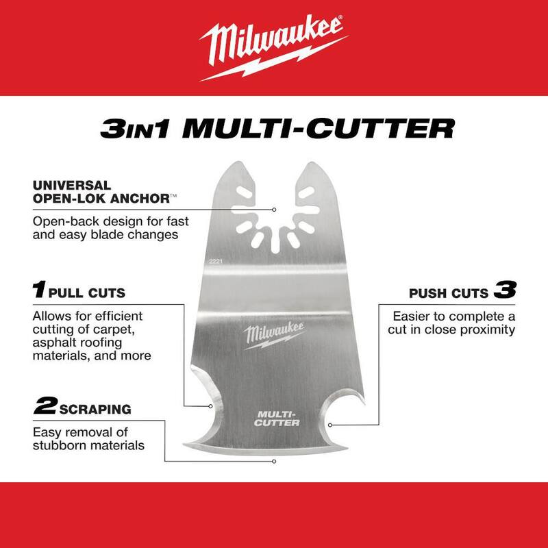 Herramienta multiusos de acero inoxidable universal Milwaukee 3 en 1 para cortar/rascar con hoja oscilante (1 pieza) - 49-25-2221