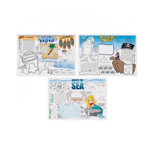 Hoffmaster 10" x 14" Seashore Games Multipack Paper Placemats, PK1000 - 702088