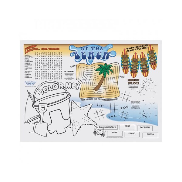 Hoffmaster 10" x 14" Seashore Games Multipack Paper Placemats, PK1000 - 702088