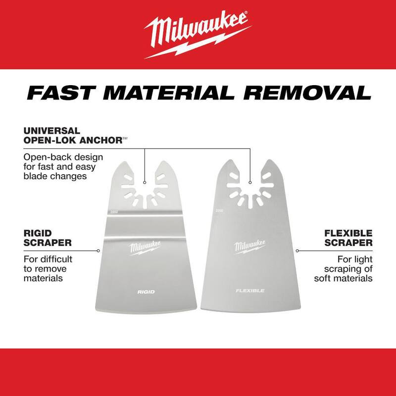 Milwaukee 2 in. Kit de cuchillas oscilantes para raspador de ajuste universal de acero inoxidable Rígido/Flexible para herramienta múltiple (2 piezas) - 49-25-2202
