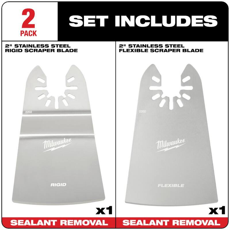 Milwaukee 2 in. Kit de cuchillas oscilantes para raspador de ajuste universal de acero inoxidable Rígido/Flexible para herramienta múltiple (2 piezas) - 49-25-2202