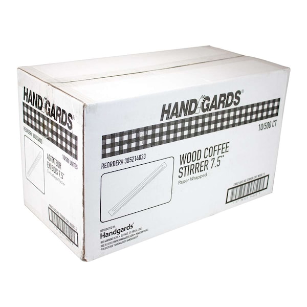 Handgards Handgards 7.5" Individually Wrapped Wood Coffee Stirrer, PK5000 - 305214023