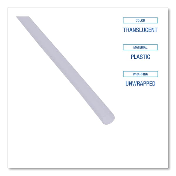 Boardwalk Jumbo Straws, 7 3/4", Plastic, Translucent, Unwrapped, PK12500 - BWKJSTU775T50