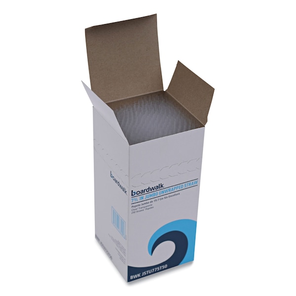 Boardwalk Jumbo Straws, 7 3/4", Plastic, Translucent, Unwrapped, PK12500 - BWKJSTU775T50