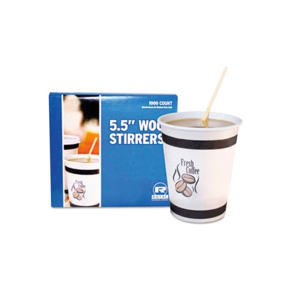 Amercareroyal Royal Paper Wood Stir Sticks, 5-1/2" Long, Woodgrain, 1,000 Stirrers/Box - R810