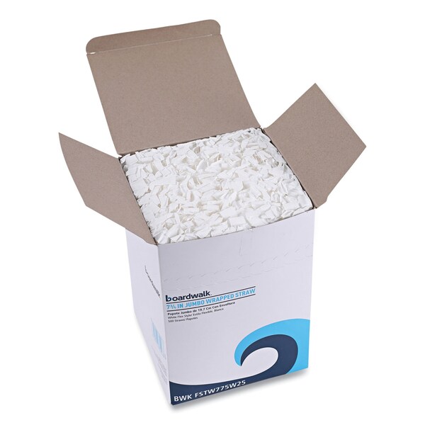 Boardwalk Flexible Wrapped Straws, 7.75", Plastic, White, PK10000 - BWKFSTW775W25