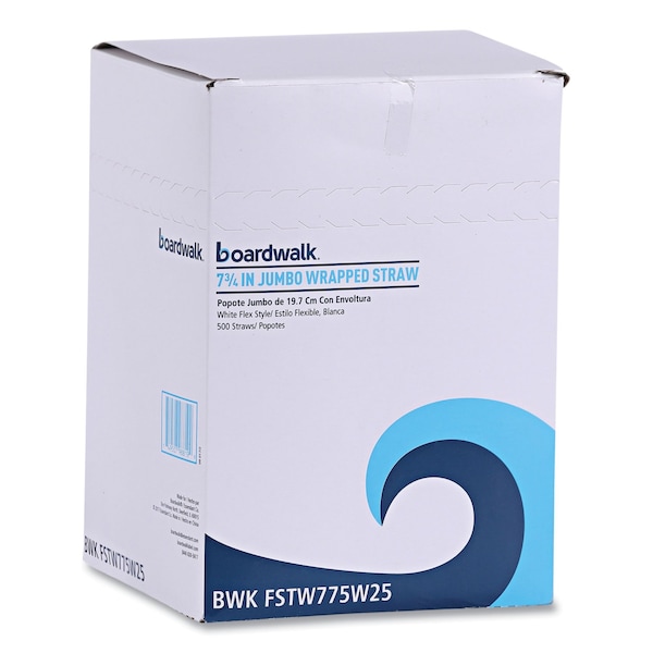 Boardwalk Flexible Wrapped Straws, 7.75", Plastic, White, PK10000 - BWKFSTW775W25