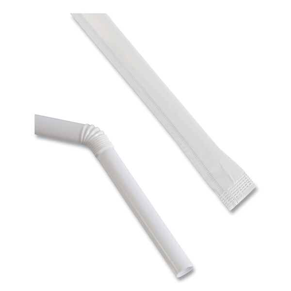 Boardwalk Flexible Wrapped Straws, 7.75", Plastic, White, PK10000 - BWKFSTW775W25