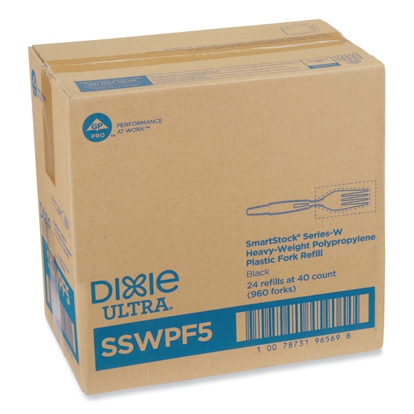 Dixie SmartStock Wrapped Heavy-Weight Cutlery Refill, Fork, Black, PK960, 960PK - SSWPF5