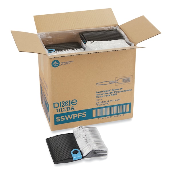 Dixie SmartStock Wrapped Heavy-Weight Cutlery Refill, Fork, Black, PK960, 960PK - SSWPF5