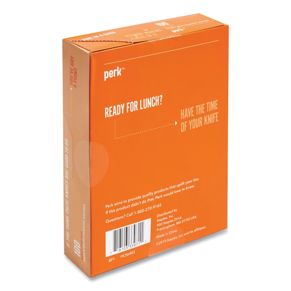Perk Heavyweight Plastic Cutlery, Knives, White, PK100, 100PK - PK56403