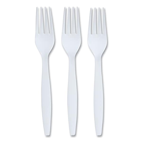 Perk Heavyweight Plastic Cutlery, Fork, White, PK100, 100PK - PK56391