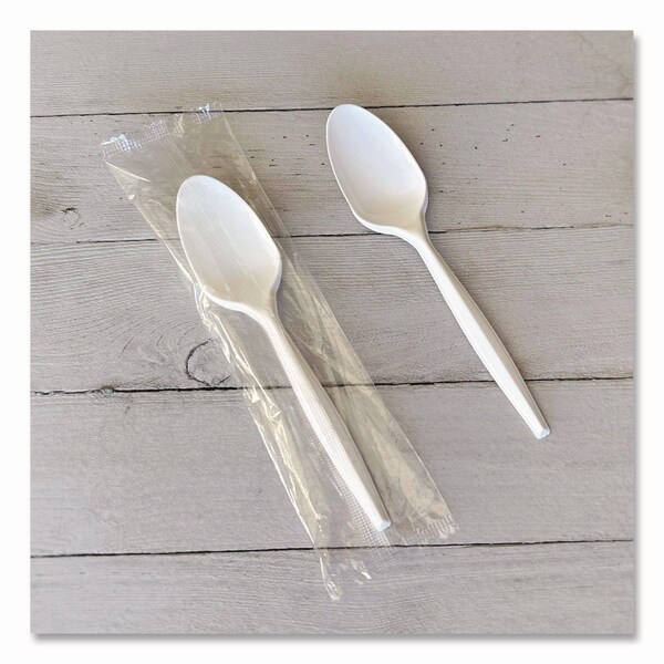 Boardwalk Heavyweight Wrapped Polystyrene Cutlery, Teaspoon, White, 1000PK - BWKSPOONWHPS
