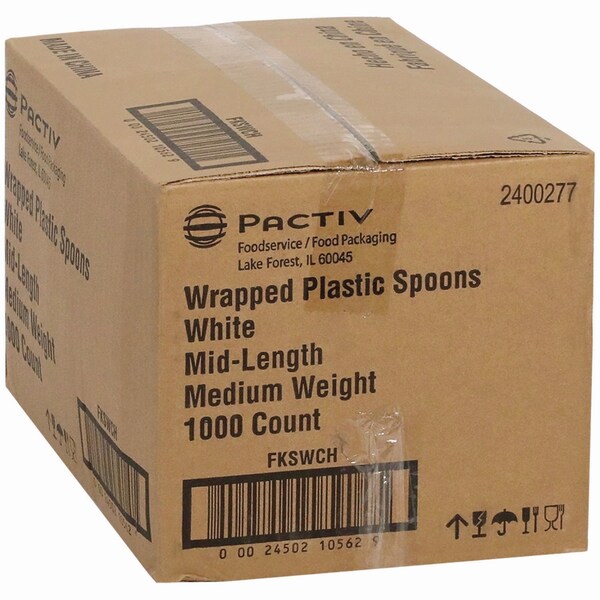 Pactiv Evergreen Fieldware Cutlery, Individually Wrapped, Mediumweight Spoon, Plastic, White, 1000PK - FKSWCH