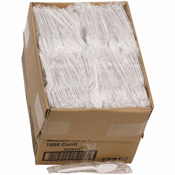 Pactiv Evergreen Fieldware Cutlery, Individually Wrapped, Mediumweight Spoon, Plastic, White, 1000PK - FKSWCH