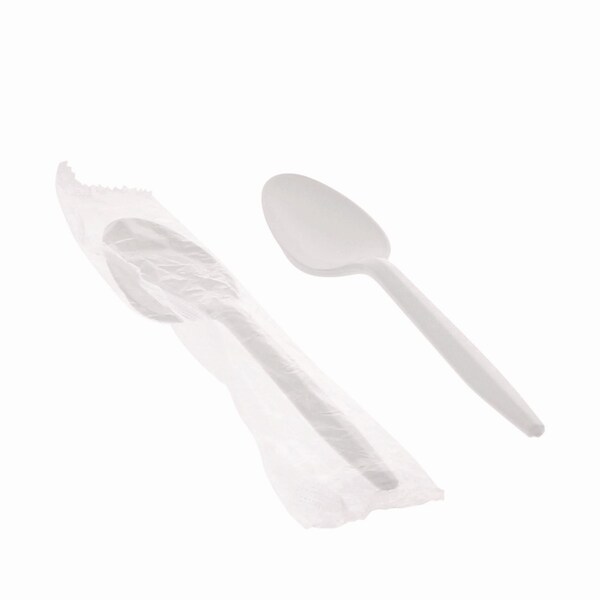 Pactiv Evergreen Fieldware Cutlery, Individually Wrapped, Mediumweight Spoon, Plastic, White, 1000PK - FKSWCH