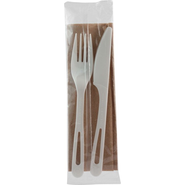 World Centric TPLA Compostable Knife Fork And Napkin Assorted Cutlery Kit, PK500 - AS-PS-FKN