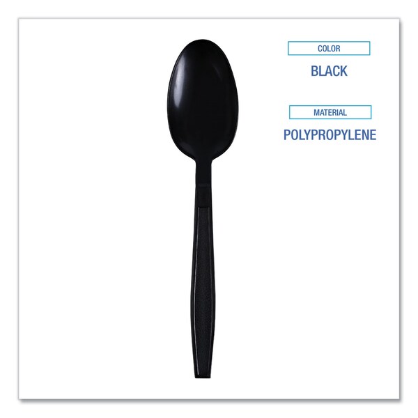 Boardwalk Heavyweight Wrapped Polypropylene Cutlery, Spoon, Plastic, Black, 1000PK - BWKTSHWPPBIW