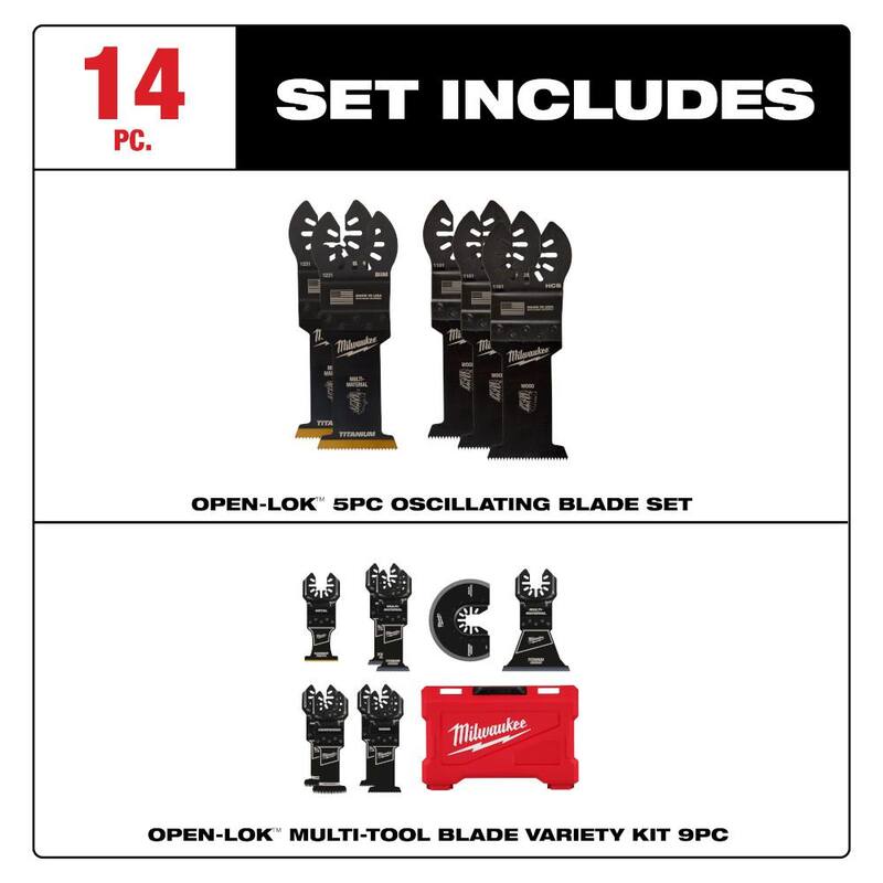 Kit de hojas para herramienta múltiple oscilante Milwaukee (14 piezas) - 49-25-1135-49-10-9113