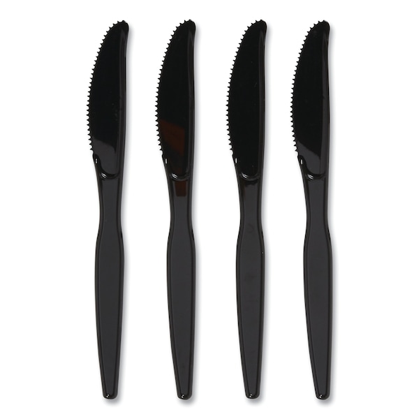 Perk Heavyweight Plastic Cutlery, Knives, Black, PK100, 100PK - PK56393