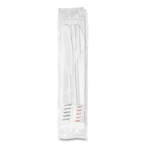 Berkley Square Medium Heavyweight Cutlery Kit, Fork/Knife/Napkin/Pepper/Salt/Spoon, Plastic, White, 250PK - BEP41234