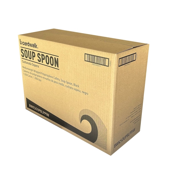 Boardwalk Mediumweight Wrapped Polypropylene Cutlery, Soup Spoon, Black, 1000PK - BWKSOUPBLPPIW