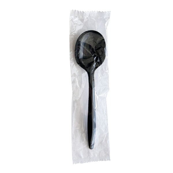 Boardwalk Mediumweight Wrapped Polypropylene Cutlery, Soup Spoon, Black, 1000PK - BWKSOUPBLPPIW
