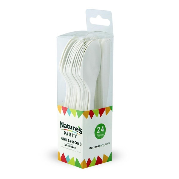 Natures Party 8NPCVPL844-nparty049 4.92 in. Cornstarch Mini Spoon, 24PK - 8NPCVPL844_NPARTY049