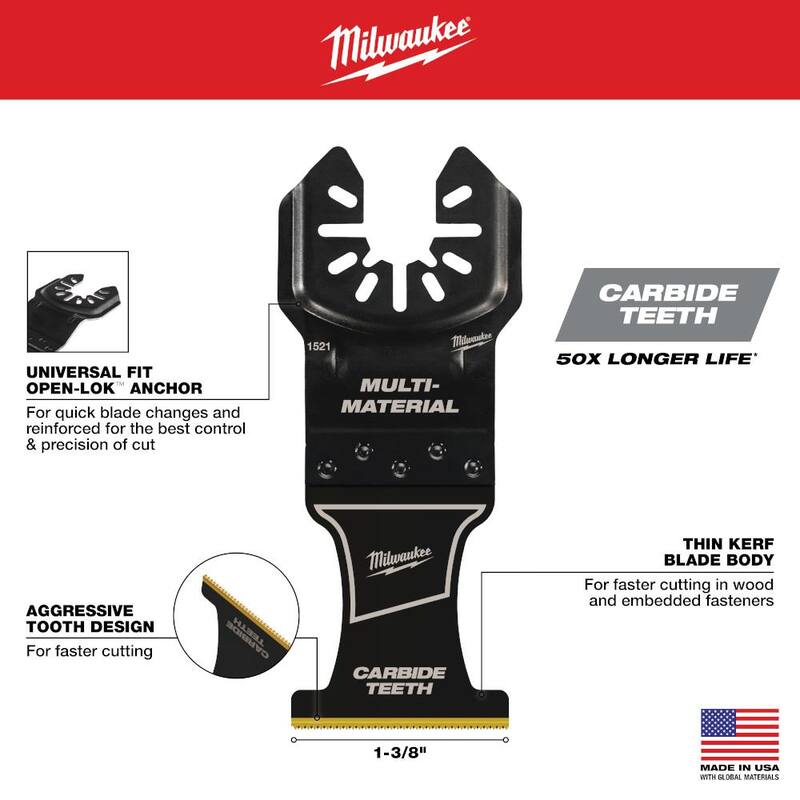 Milwaukee 1-3/8 in. Carbide Universal Fit Extreme Wood and Metal Cutting Multi-Tool Oscillating Blade (Paquete de 10) - 49-25-1529