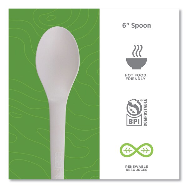 Eco-Products Plantware Compostable Cutlery, Spoon, 6 in., White, 1000PK - EP-S013-W