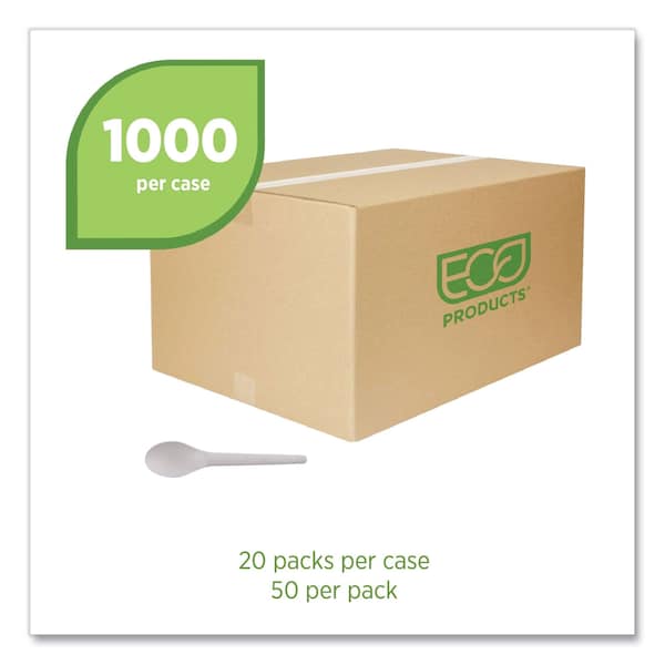 Eco-Products Plantware Compostable Cutlery, Spoon, 6 in., White, 1000PK - EP-S013-W