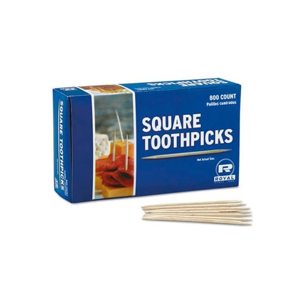 Amercareroyal Royal RPPR820SQ, Square Wood Toothpicks, Natural, Plain, 19,200/Carton - RPPR820SQ