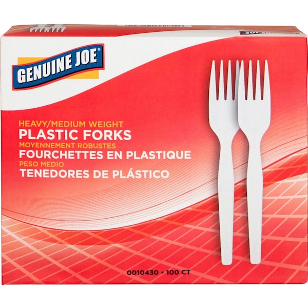 Genuine Joe Heavyweight White Plastic Forks, PK40 - GJO0010430CT