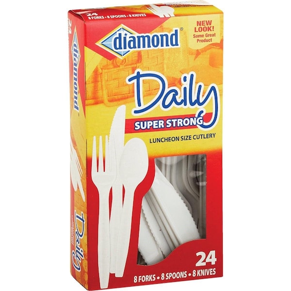 Diamond Heavy-Duty Plastic Cutlery Set 24-Piece - 4142600048