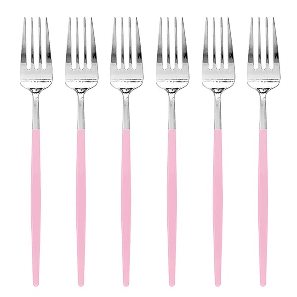 Smarty Had A Party Silver with Pink Handle Moderno Disposable Plastic Dinner Forks 240 Forks, 240PK - 9320-SPF-CASE