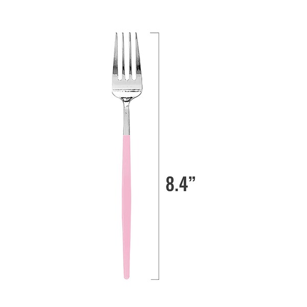 Smarty Had A Party Silver with Pink Handle Moderno Disposable Plastic Dinner Forks 240 Forks, 240PK - 9320-SPF-CASE