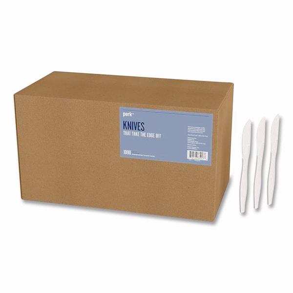 Perk Mediumweight Plastic Cutlery, Knife, Plastic, White, 1000PK - PK58699/PK56398