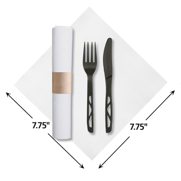 Hoffmaster 7.75" x 7.75" Pre-rolled White Napkins Black Knife and Fork PK 50 PK - 120026