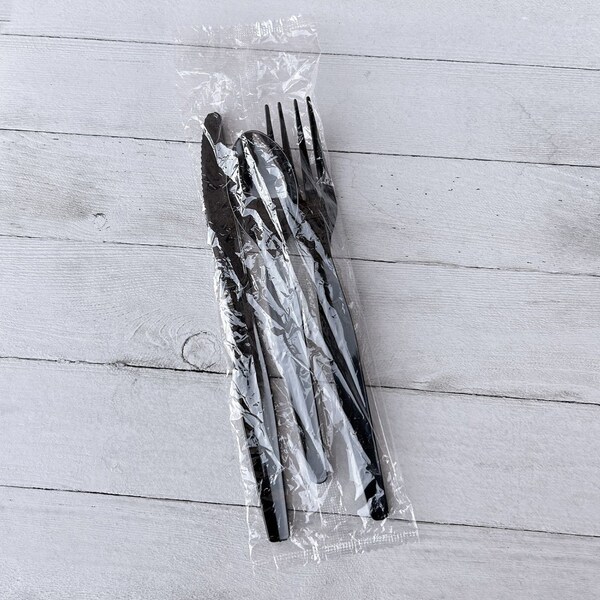 Boardwalk Three-Piece Cutlery Kit, Fork/Knife/Teaspoon, Heavyweight, Black, 250PK - BWK3KITHVYBL