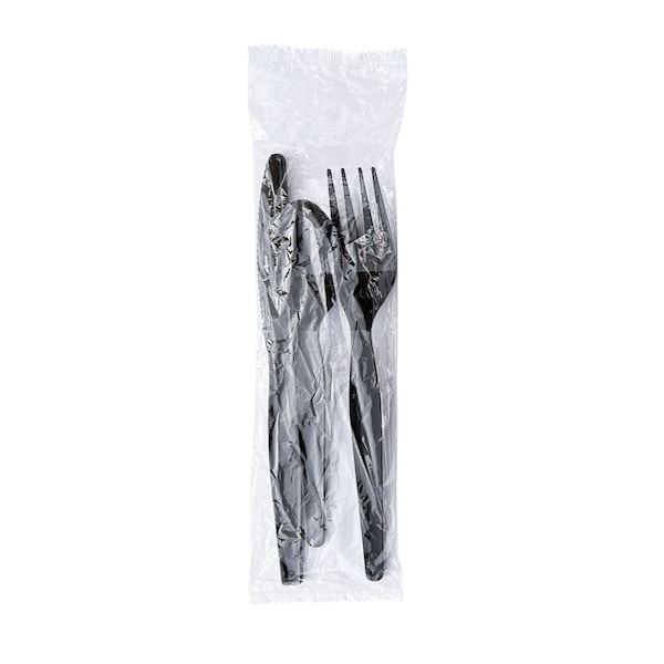 Boardwalk Three-Piece Cutlery Kit, Fork/Knife/Teaspoon, Heavyweight, Black, 250PK - BWK3KITHVYBL