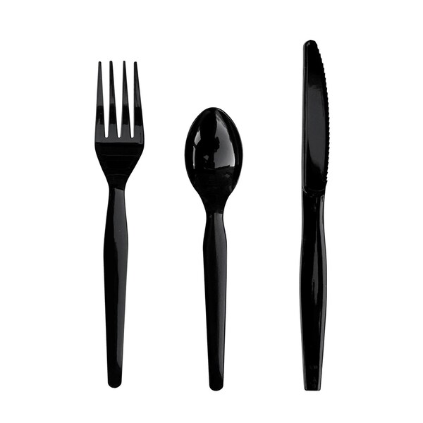 Boardwalk Three-Piece Cutlery Kit, Fork/Knife/Teaspoon, Heavyweight, Black, 250PK - BWK3KITHVYBL