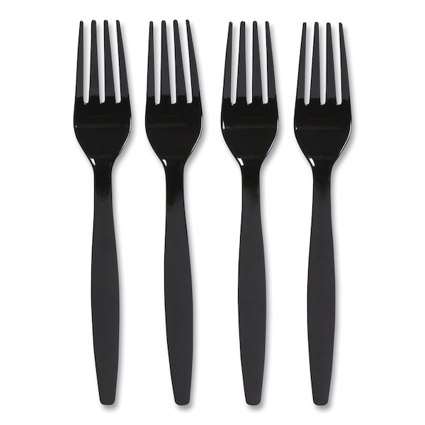 Perk Heavyweight Plastic Cutlery, Fork, Black, PK100, 100PK - PK56392