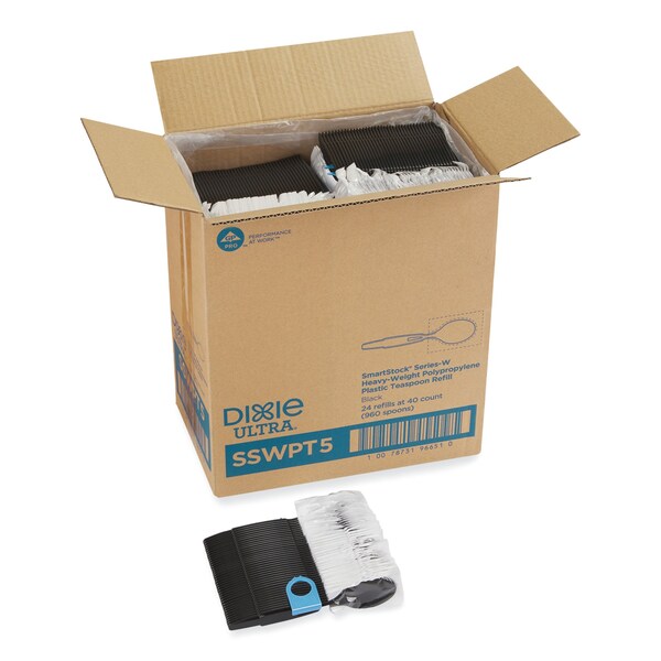 Dixie SmartStock Wrapped Heavy-Weight Cutlery Refill, Teaspoon, Black, PK960, 960PK - SSWPT5