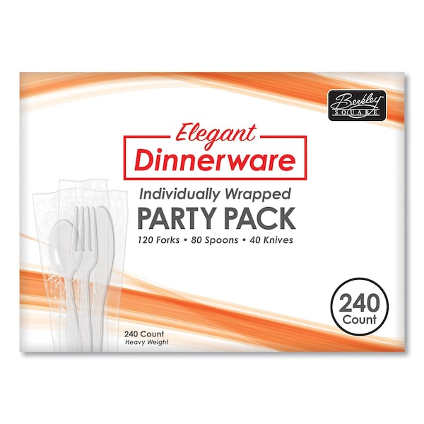 Berkley Square Dinnerware Heavyweight Cutlery Assortment, Ind Wrapped, 120 Forks/80 Spoons/40 Knives, White, PK240 - BEP90191