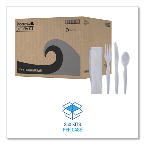 Boardwalk Cutlery Kit, Fork/Knife/Napk, 4 pcs., PK250 - FKTNHWPSWH