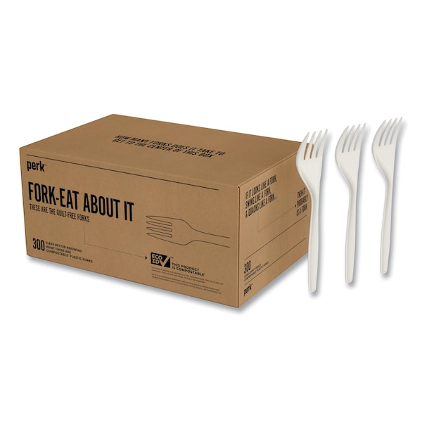 Perk Mediumweight Plastic Cutlery, Fork, White, PK300, 300PK - PK58702/PK56401